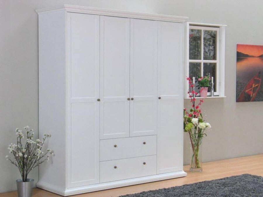 Hioshop Venetië 4-deurs kledingkast met 2 lades B 181 x H 200 cm in wit.