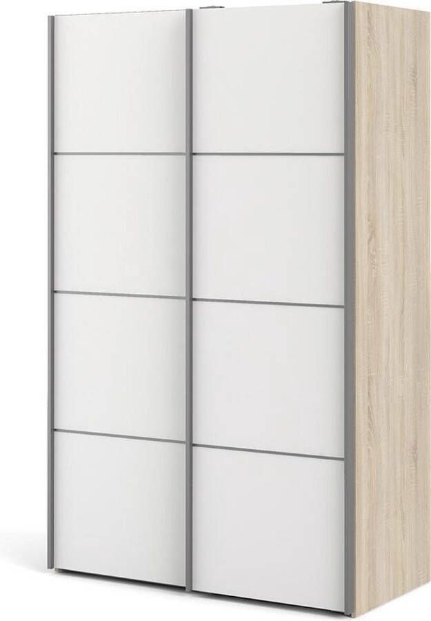 Hioshop Veto Schuifdeurkast 2 deuren breed 122 cm eiken decor wit.