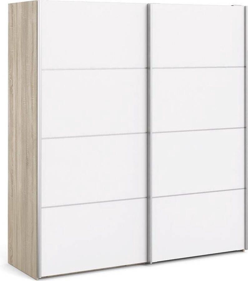 Hioshop Veto Schuifdeurkast 2 deuren breed 183 cm eiken decor wit.