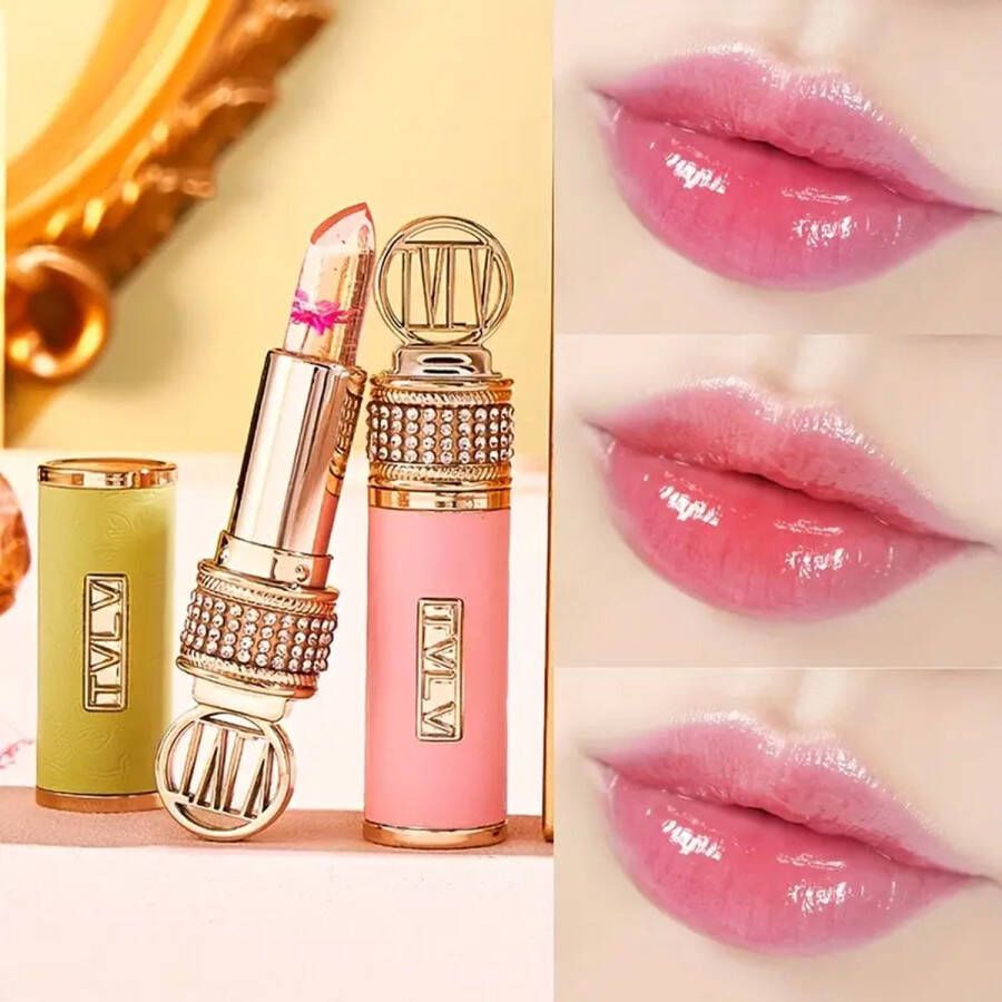 TVLV Crystal Golden Leaf Kleurveranderende Bloemblaadje Lippenbalsem Lipstick Blijvende Hydraterende Gelei Golden Leaf Lipstick Temperatuurveranderende Lippenstift Bloemenlippenstift