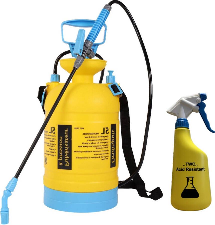 TWC TT Drukspuit 5 liter PRO (bestand tegen azijn en zuren) TWC zuurbestendig SET incl. 600ml sprayer