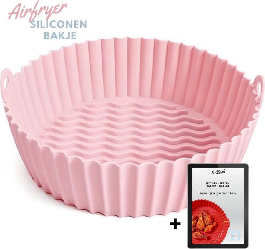 TweeJ Airfryer Siliconen Bakje Heteluchtfriteuse Accesoires Bakvorm Mandje 20cm Roze