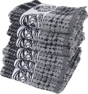 Twentse Damast Keuken Handdoeken Hollandse Designs Katoen Keukendoeken Set 6 stuks 50x55 cm Cappuccino Zwart