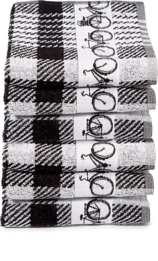 Twentse Damast Keuken Handdoeken Hollandse Designs Katoen Keukendoeken Set 6 stuks 50x55 cm Fiets Zwart