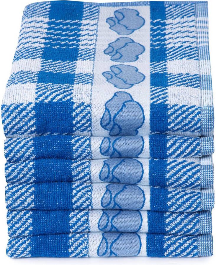 Twentse Damast Keuken Handdoeken Hollandse Designs Katoen Keukendoeken Set 6 stuks 50x55 cm Klompen Blauw