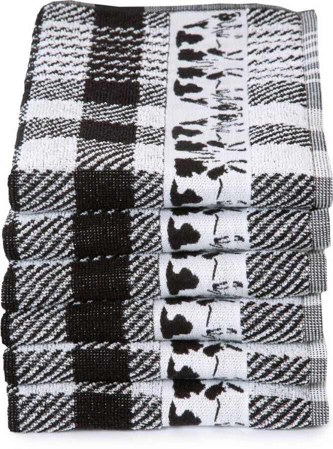 Twentse Damast Keuken Handdoeken Hollandse Designs Katoen Keukendoeken Set 6 stuks 50x55 cm Koe Zwart