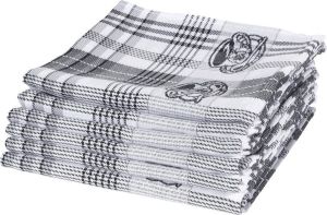 Twentse Damast Keuken Handdoeken Hollandse Designs Katoen Theedoeken Set 6 stuks 60x65 cm Cappuccino Zwart