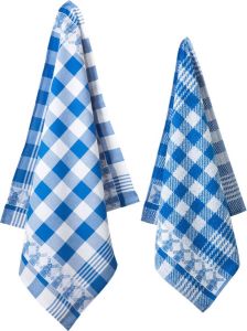 Twentse Damast Keuken Handdoeken Hollandse Designs Katoen Theedoeken Set 6 stuks 60x65 cm Molen Blauw