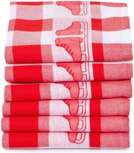 Twentse Damast Keuken Handdoeken Hollandse Designs Katoen Theedoeken Set 6 stuks 60x65 cm Schaatsen Rood