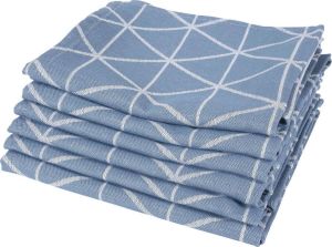 Twentse Damast Keuken Handdoeken Hollandse Designs Katoen Theedoeken Set 6 stuks 60x65 cm Triangel Blauw