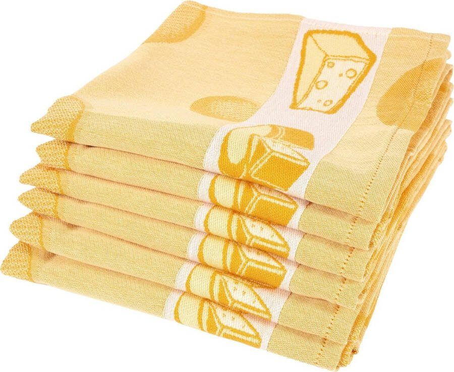 Twentse Damast Keuken Handdoeken Hollandse Designs Theedoeken Set 6 stuks 60x65 cm Kaas Geel