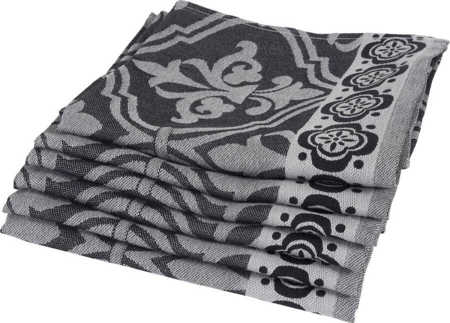 Twentse Damast Keuken Handdoeken Hollandse Designs Theedoeken Set 6 stuks 60x65 cm Franse Lelie Zwart