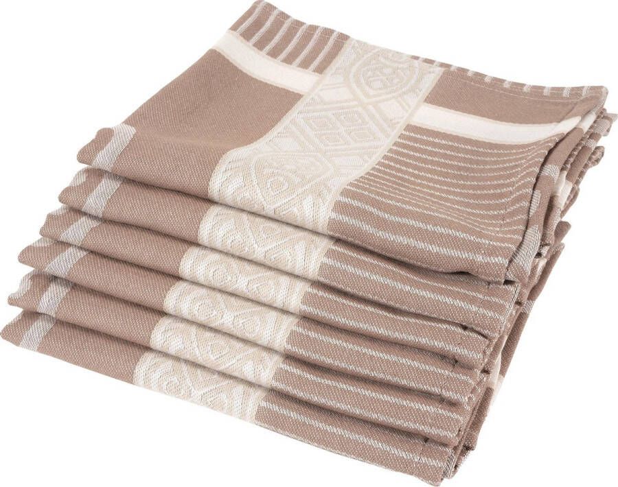 Twentse Damast Keuken Handdoeken Hollandse Designs Theedoeken Set 6 stuks 60x65 cm Ornament Beige