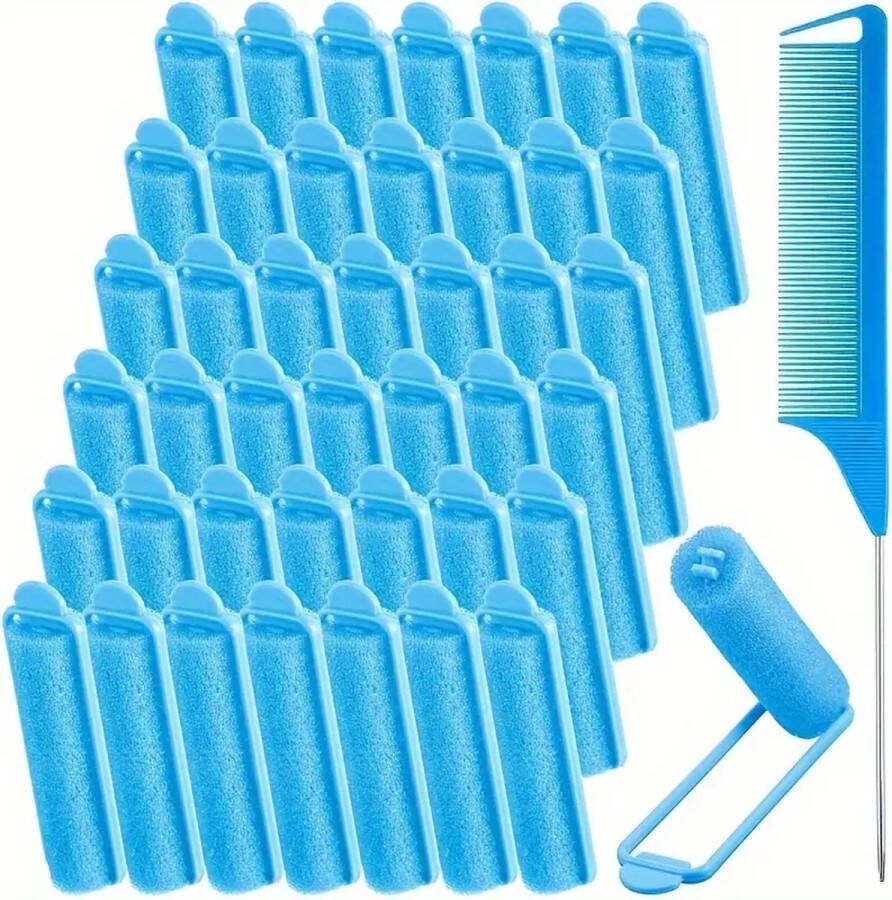 Twenty Two 29 stuks schuimspons haarrollers set (blauw) voor alle haartypes met puntkam mooie krullen maken zonder hitte met zelfgrip schuimspons krulspelden en bevestigingsklem foamrollers brengt geen schade aan het haar