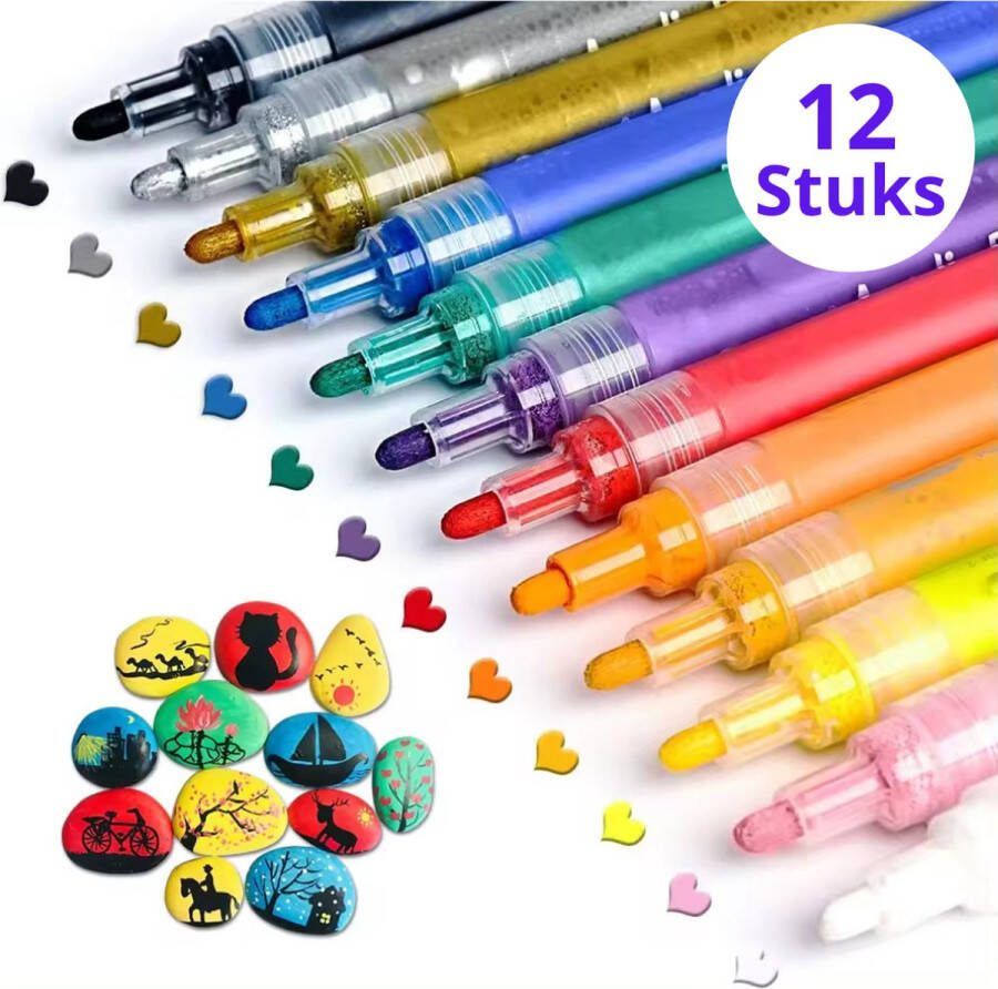 Twenty4seven Acrylstiften 12 Stuks Happy Stones Stiften Acryl Verfstiften Set Voor Volwassenen & Kinderen