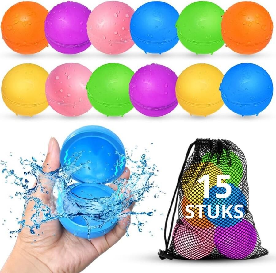 Twenty4seven Herbruikbare Waterballonnen 15 Stuks Zwembadspelletjes Zwembadspeelgoed Waterspeelgoed Magneetloos