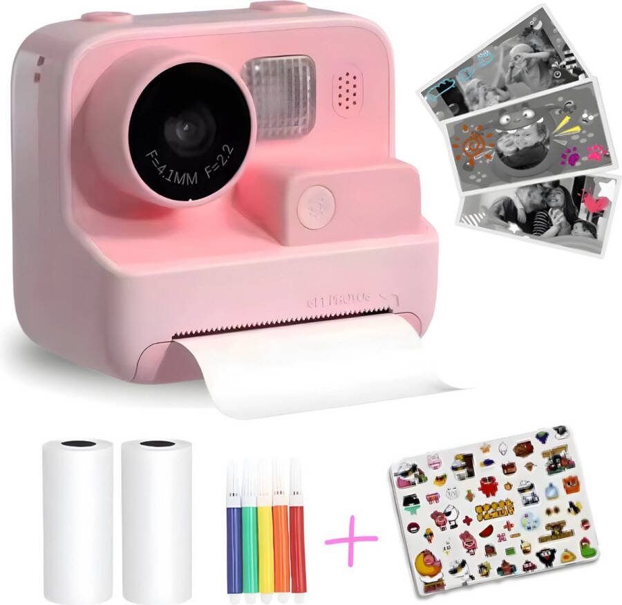 Twenty4seven Kindercamera met Fotoprinter Pocket Printer Mobiele Mini Printer Instant Kinder Camera Inclusief 2 Rollen Papier & Stickers
