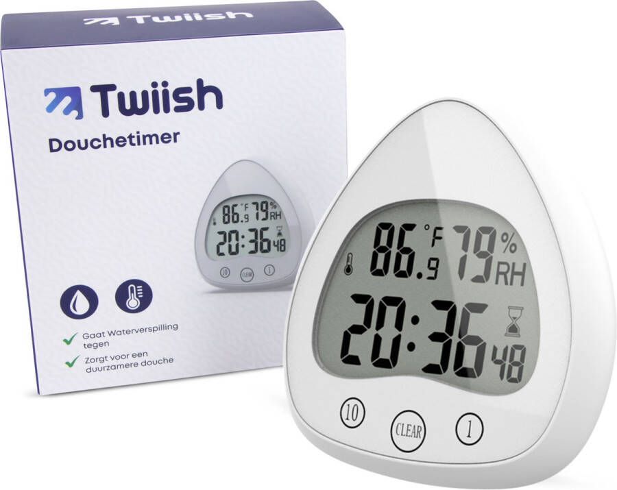 Twiish Douchetimer Hygrometer Douche Klok Douchewekker Waterbesparend Waterdicht Inclusief Zuignap