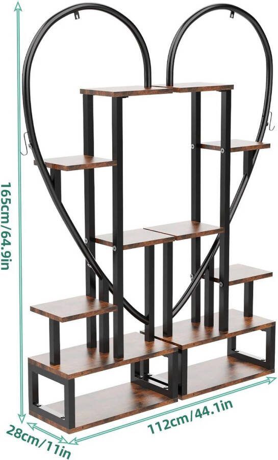 TwindleShop Plantenrek Binnen Planten Tafel Planten Meubel Metalen Plant Stand Creatieve Half Hartvormige Ladderplant Tafel Voor Meerdere Kamerplanten Zwart Planken Rek