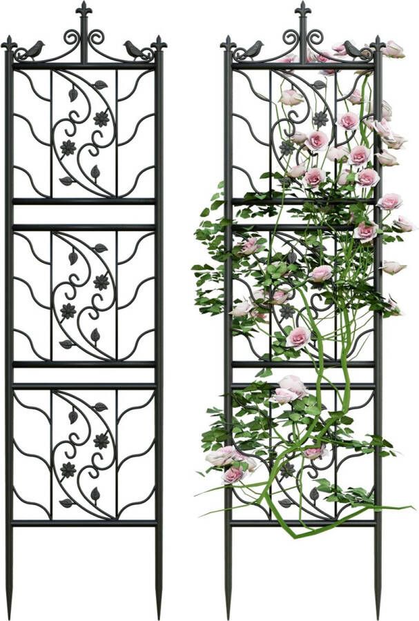 TwindleShop Plantenrekken Voor Buiten Planten Trap Planten houder Metalenrek Omheining Zwart