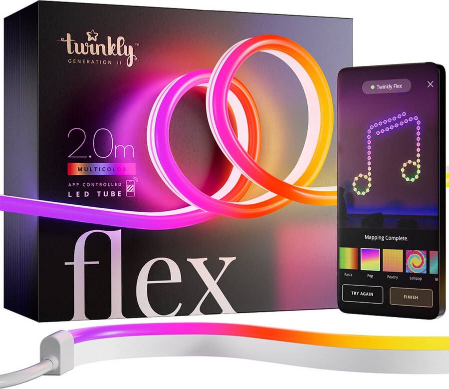 Twinkly Flex lightstrip 2 Meter LED Verlichting Gekleurd Licht Dimbaar Verbind met Bluetooth of Wifi Werkt met Homekit Homey Alexa Google Home en Razer Chroma