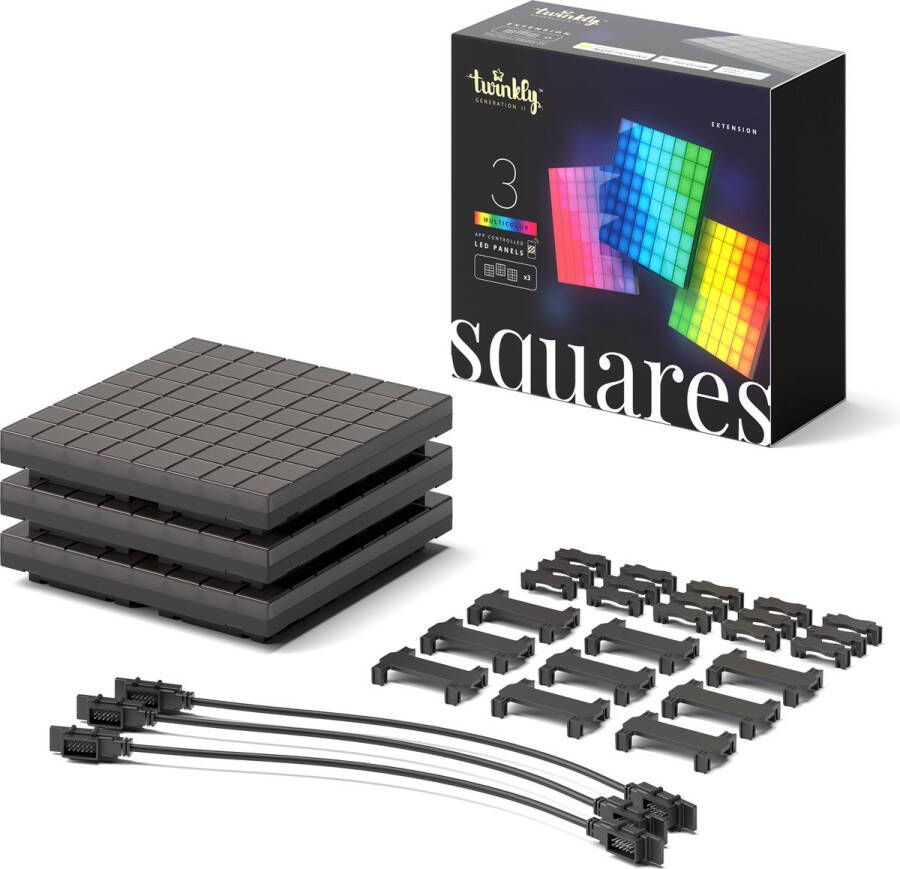 Twinkly Squares Extensions LED wandlamp Wandpaneel App gestuurde RGB Gaming Decoratie 3 ST Zwart