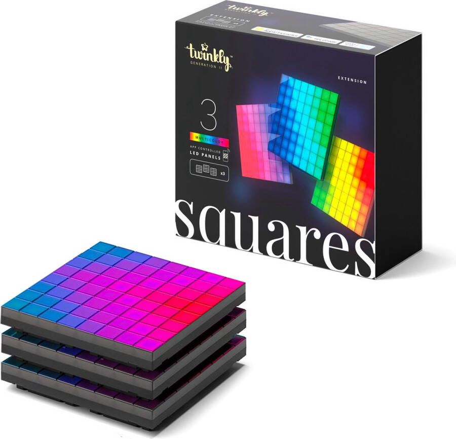 Twinkly Squares Extensions LED wandlamp Wandpaneel App gestuurde RGB Gaming Decoratie 3 ST Zwart