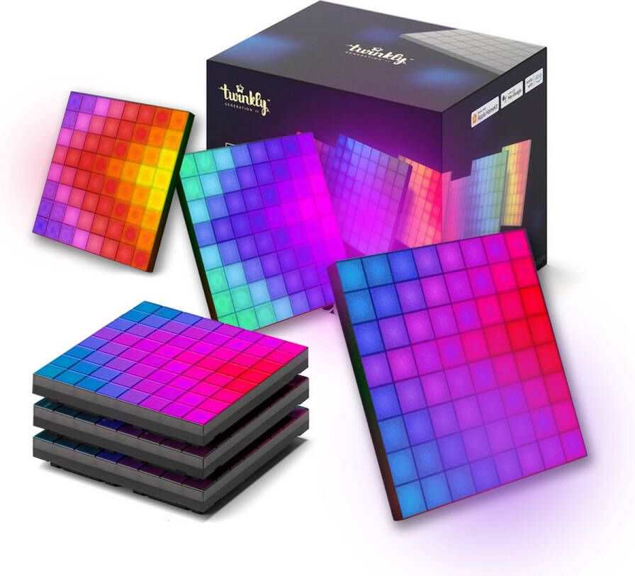 Twinkly Squares Slimme Verlichting Starterkit LED wandlamp Wandpaneel App gestuurde RGB Gaming Decoratie 6 ST Zwart