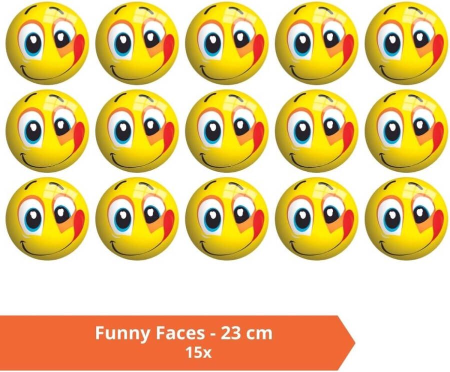 Johntoy Bal Voordeelverpakking Funny Faces 23 cm 15 stuks