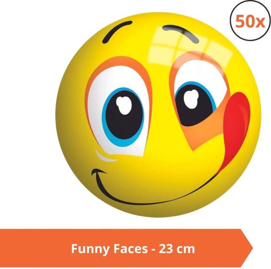 Johntoy Bal Voordeelverpakking Funny Faces 23 cm 50 stuks