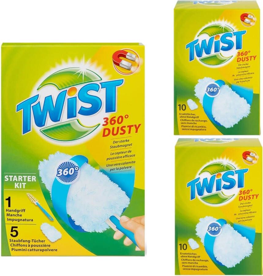 Twist Duster Stofmop 360° Dusty 1 Steel + 25 stofdoeken Vangt stof als een magneet