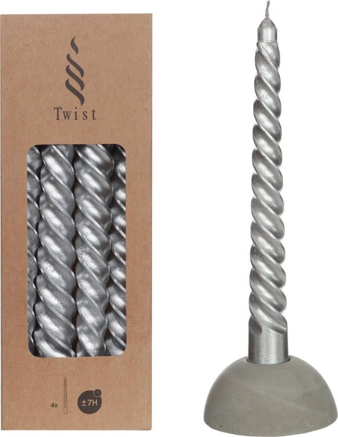 Twist kaars Zilver dinerkaarsen set van 4 stuks 19cm
