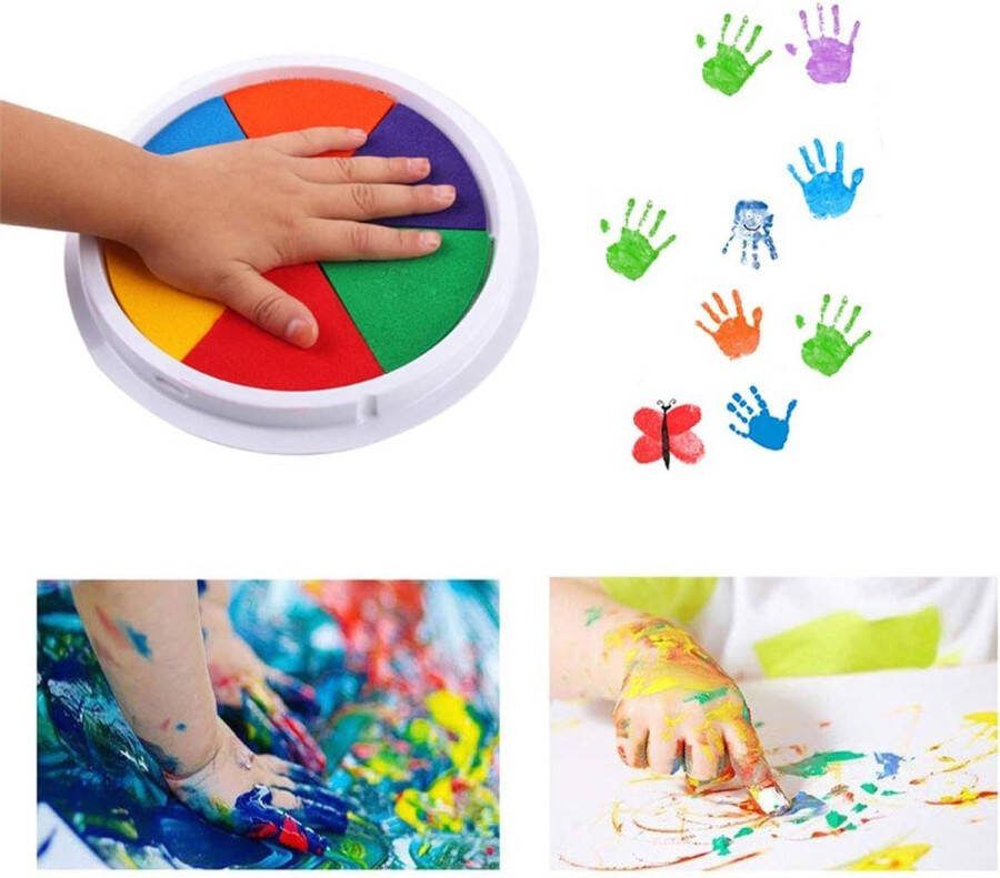 Verf Vingerverf Kleuren Kind Vinger Spons Blauw Geel Rood Paars Oranje Verfpad Hand Creatief DIY Rond Kleur Knutselen Hobby Actief Binnen Figuurtjes Pret Kleuter Tekenen Kunst Kleuren Kleur