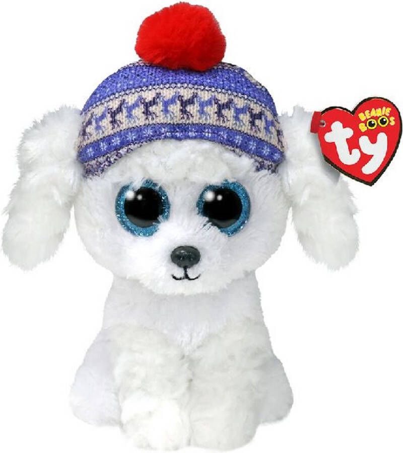 Ty Fijn kroelen met deze Beanie Boo's Christmas Dog White Knuffel 15 cm