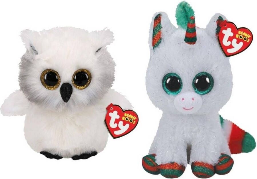 Ty Knuffel Beanie Boo&apos;s Ausitin Owl & Christmas Unicorn