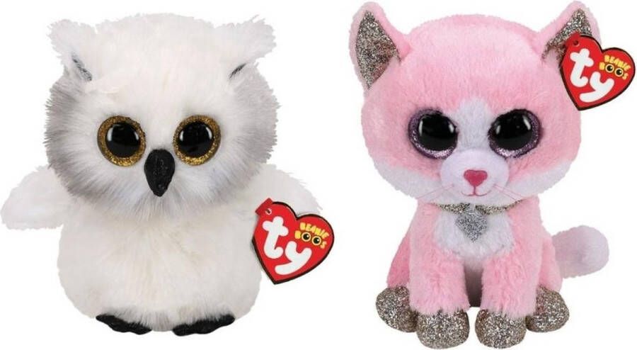Ty Knuffel Beanie Boo&apos;s Ausitin Owl & Fiona Pink Cat