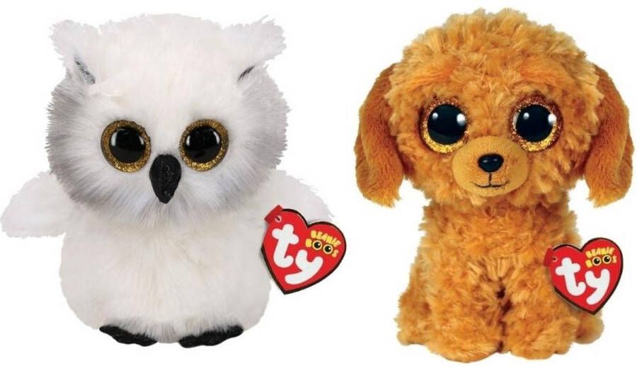 Ty Knuffel Beanie Boo&apos;s Ausitin Owl & Golden Doodle Dog