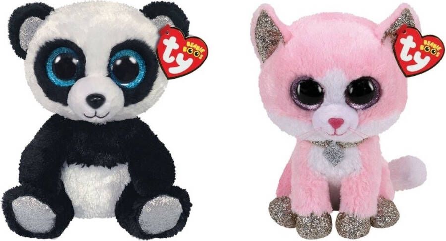 Ty Knuffel Beanie Boo&apos;s Bamboo Panda & Fiona Pink Cat