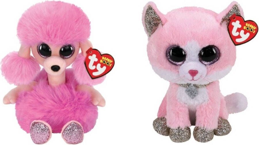 Ty Knuffel Beanie Boo&apos;s Camilla Poodle & Fiona Pink Cat