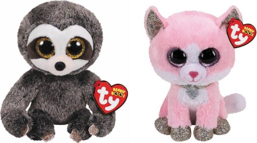 Ty Knuffel Beanie Boo&apos;s Dangler Sloth & Fiona Pink Cat