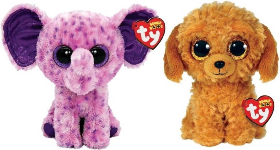 Ty Knuffel Beanie Boo&apos;s Eva Elephant & Golden Doodle Dog