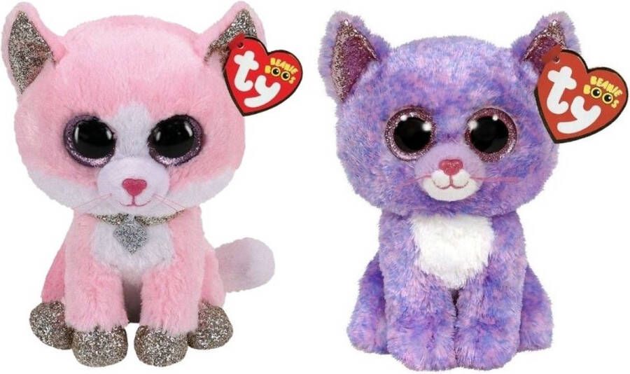 Ty Knuffel Beanie Boo&apos;s Fiona Pink Cat & Cassidy Cat