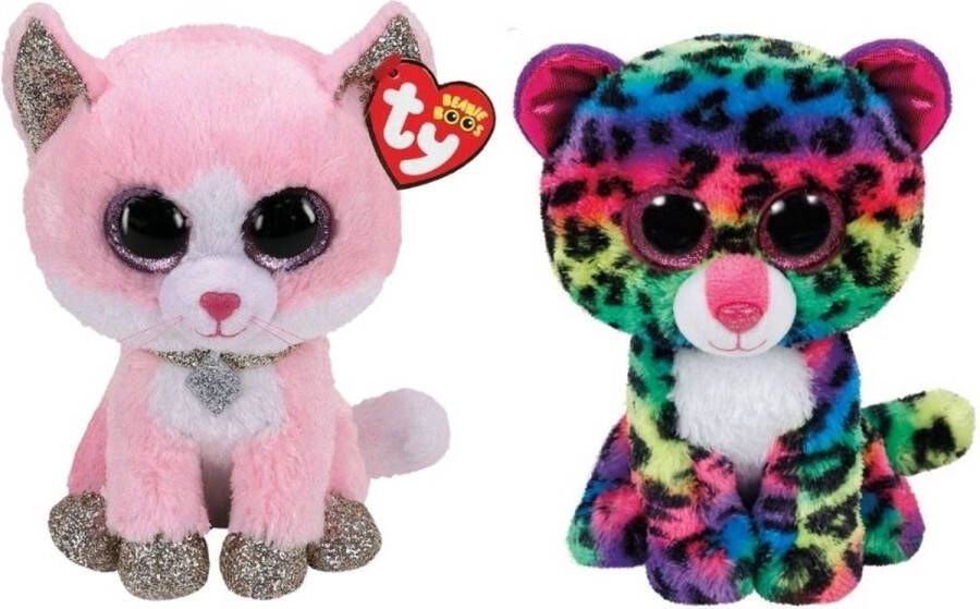 Ty Knuffel Beanie Boo&apos;s Fiona Pink Cat & Dot Leopard