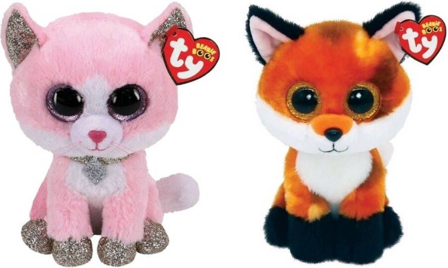 Ty Knuffel Beanie Boo&apos;s Fiona Pink Cat & Fox