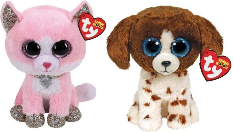 Ty Knuffel Beanie Boo&apos;s Fiona Pink Cat & Muddles Dog