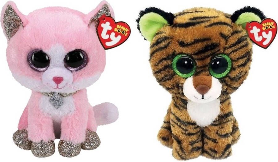 Ty Knuffel Beanie Boo&apos;s Fiona Pink Cat & Tiggy Tiger