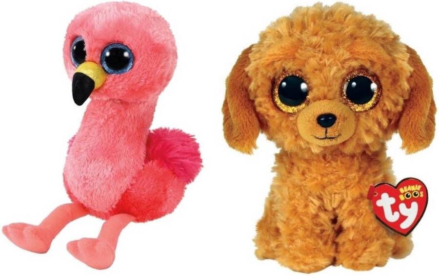 Ty Knuffel Beanie Boo&apos;s Gilda Flamingo & Golden Doodle Dog