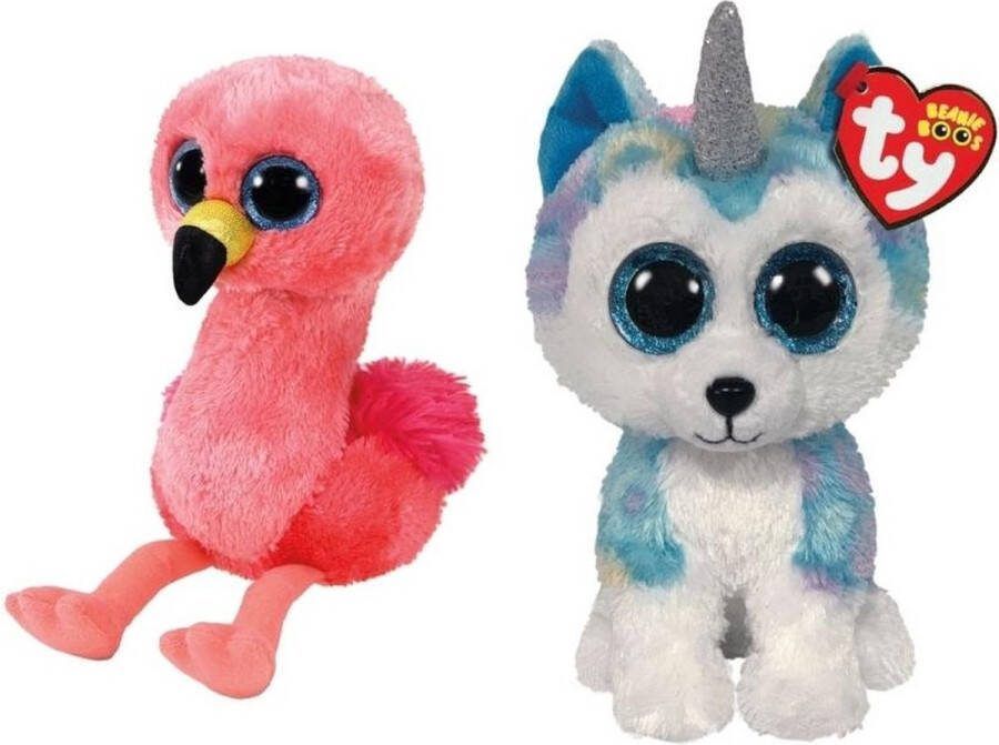 Ty Knuffel Beanie Boo's Gilda Flamingo & Helena Husky