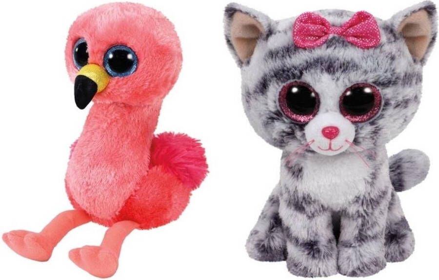 Ty Knuffel Beanie Boo's Gilda Flamingo & Kiki Cat
