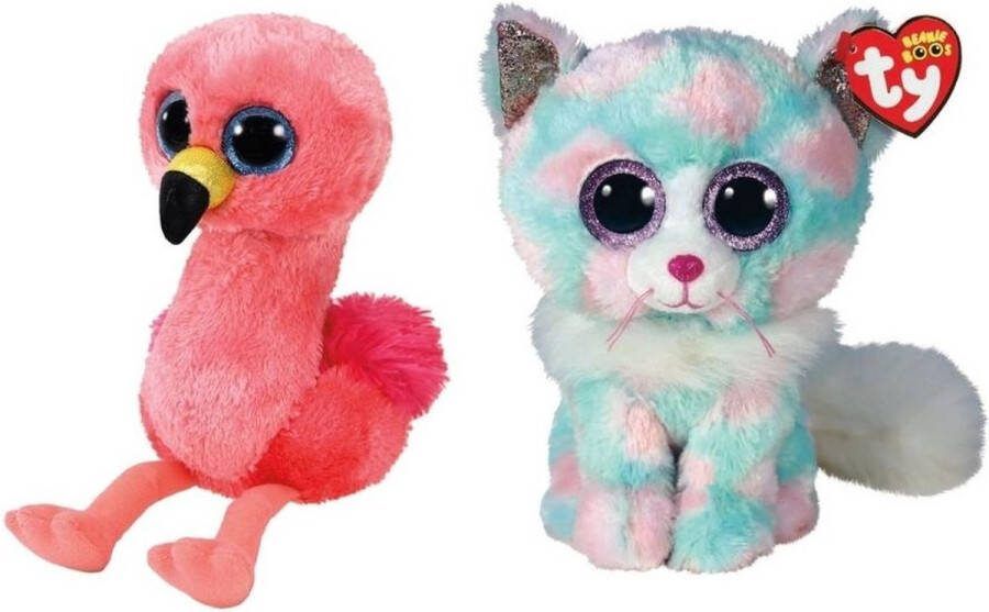 Ty Knuffel Beanie Boo's Gilda Flamingo & Opal Cat